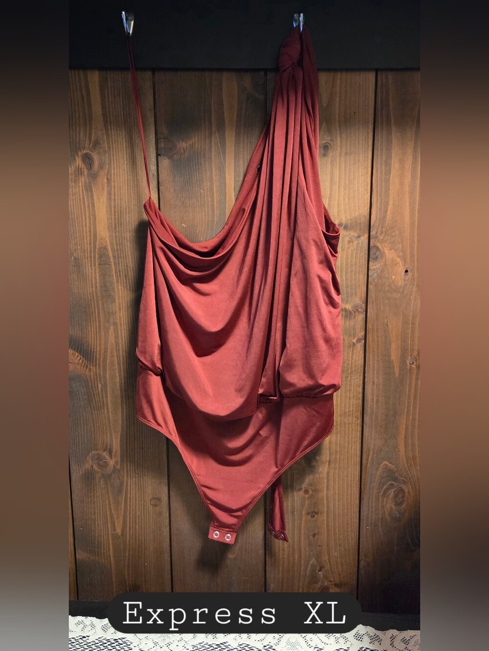 Express Burnt Orange Draped One-Shoulder Bodysuit